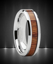 Tungsten Carbide Wedding Band Ring, Real Koa Wood Inlay Men's 6mm