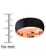 Men's Tungsten Ring Rose Goldtone Black Wedding Band Dome Brushed 8MM