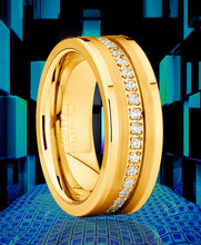 Men's Goldtone Tungsten Ring Wedding Band Cubic Zirconia Comfort-Fit 8MM