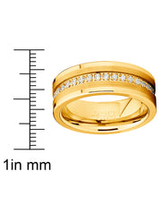 Men's Goldtone Tungsten Ring Wedding Band Cubic Zirconia Comfort-Fit 8MM