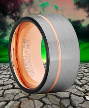 Tungsten Wedding Band Ring 12mm for Men Black & Rose Goldtone Pipe Cut