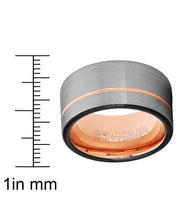 Tungsten Wedding Band Ring 12mm for Men Black & Rose Goldtone Pipe Cut