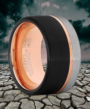 Tungsten Wedding Band Ring 12mm for Men Black & Rose Goldtone Pipe Cut