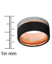 Tungsten Wedding Band Ring 12mm for Men Black & Rose Goldtone Pipe Cut