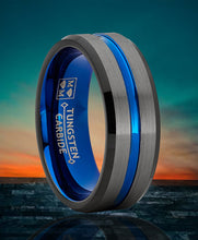 Tungsten Wedding Band Grooved Ring 8mm for Men's Blue Black Gunmetal