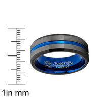 Tungsten Wedding Band Grooved Ring 8mm for Men's Blue Black Gunmetal