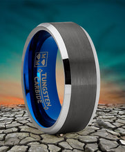 Tungsten Wedding Band Ring 8mm for Men's Blue and Gunmetal