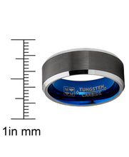 Tungsten Wedding Band Ring 8mm for Men's Blue and Gunmetal