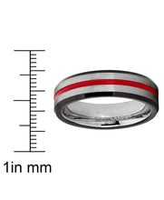 Tungsten Wedding Band Grooved Ring 6mm for Men's Black and Red