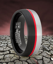 Tungsten Wedding Band Grooved Dome Ring 8mm Men's Black and Red