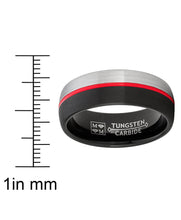 Tungsten Wedding Band Grooved Dome Ring 8mm Men's Black and Red