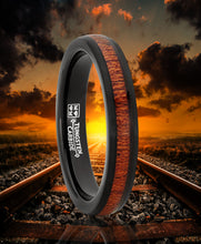 Men's Women's Black Tungsten Wedding Band Engagement Ring, Real Wood 4mm