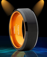 Black Tungsten Wedding Band Men's Ring Interior Beveled Edge Brushed 8mm