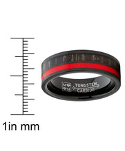 Men's Black Tungsten Wedding Band Ring Dark Zebra Wood with Red Line 7 mm Unisex Comfort Fit