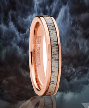 Women's Unisex Rose Gold Tone Tungsten Wedding Engagement Ring Deer Antler Inlay 4mm