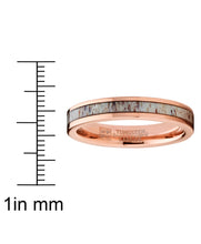 Women's Unisex Rose Gold Tone Tungsten Wedding Engagement Ring Deer Antler Inlay 4mm