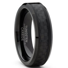 Women's Unisex Black Tungsten Carbide Wedding Engagement Ring Black Carbon Fiber Inlay 6MM