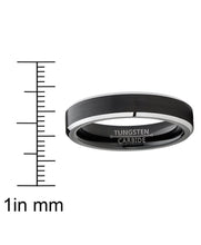 Men Women Wedding Black Tungsten Ring 4mm Matte Finish Beveled Polished Edge Comfort Fit