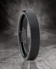 Men Women Basic Black Tungsten Wedding Ring 4mm Matte Finish pipe-cut Comfort Fit