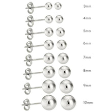 14K Solid White Gold Round Ball Stud Earrings Pushback