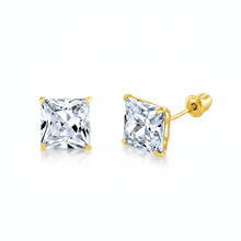Metal Masters 14K Solid Gold Princess-cut Moissanite Stud Earrings Screwback