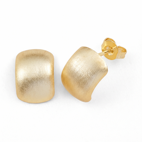 Metal Masters 14K Gold Plated Brushed Matte Curved Stud Earrings for Women 8MM