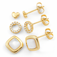 Metal Masters 14K Gold Plated Heart Circle and Mother of Pearl Stud Earrings Set for Women