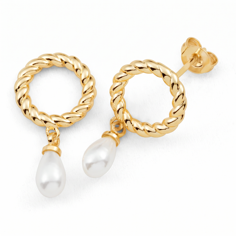 Metal Masters 14K Gold Plated Braided Wreath Pearl Drop Studs Vintage Chic Earrings