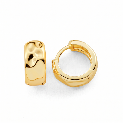 Metal Masters 14K Gold Plated Chunky Hammered Huggie Hoop Earrings for Women 5MM