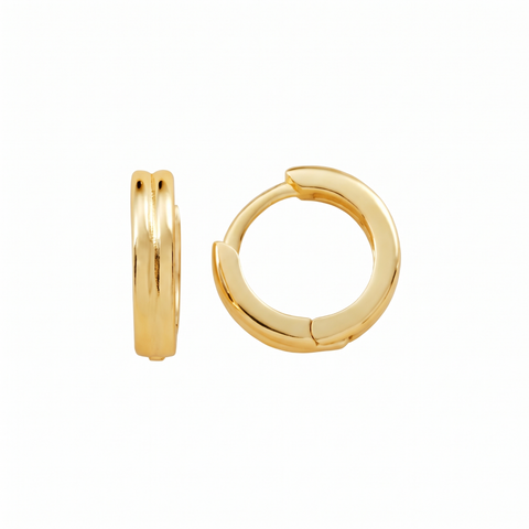Metal Masters 14K Gold Plated Dainty Grooved Huggie Hoop Earrings for Women 2.5MM