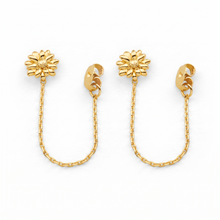Metal Masters 14K Gold Plated Chained Daisy Stud Earrings Floral Chain Loop