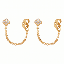 Metal Masters 14K Gold Plated Mini Clover Daisy Stud Earrings Sparkle Chain Loop