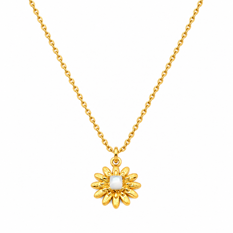14K Gold Plated Daisy Flower Necklace for Women Waterproof with Adjustable 16-18 in Chain
