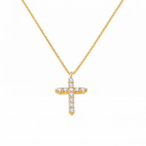 14K Gold Plated Cubic Zirconia Cross Faith Pendant Necklace for Women Waterproof Adjustable 16 to 18 in Chain