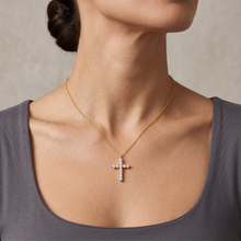 14K Gold Plated Cubic Zirconia Cross Faith Pendant Necklace for Women Waterproof Adjustable 16 to 18 in Chain