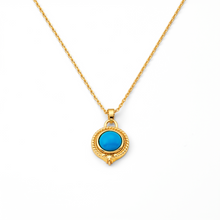 Metal Masters BoHo Cabochon Turquoise December Birthstone Pendant DaintyNecklace for Women, 14K Gold Plated, Adjustable 16 to 18 in Chain