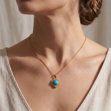 Metal Masters BoHo Cabochon Turquoise December Birthstone Pendant DaintyNecklace for Women, 14K Gold Plated, Adjustable 16 to 18 in Chain