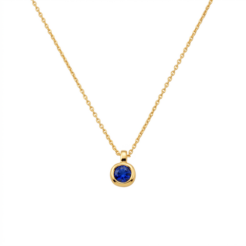 Metal Masters Dainty FreeForm Sapphire September Birthstone Pendant Necklace for Women, 14K Gold Plated, Adjustable 16 to 18 in Chain