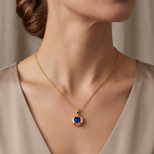 Metal Masters Dainty FreeForm Sapphire September Birthstone Pendant Necklace for Women, 14K Gold Plated, Adjustable 16 to 18 in Chain