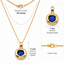 Metal Masters Dainty FreeForm Sapphire September Birthstone Pendant Necklace for Women, 14K Gold Plated, Adjustable 16 to 18 in Chain