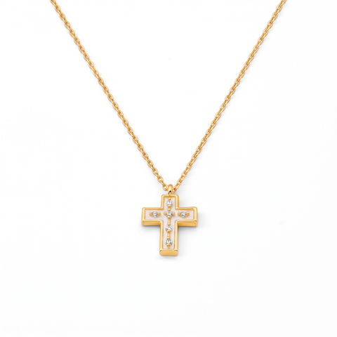 Metal Masters Dainty 14K Gold Plated Enamel Cross Pendant Necklace for Women, Adjustable 16 to 18 Inch Chain
