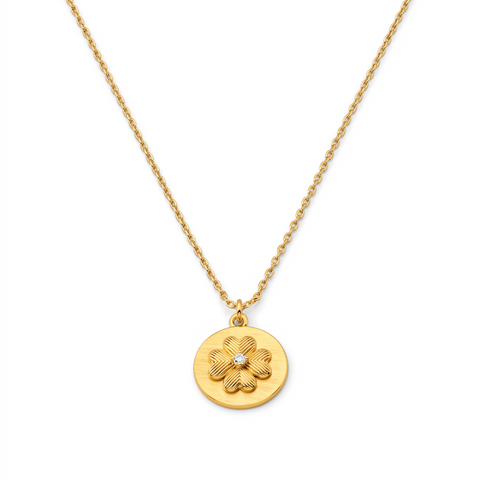 Metal Masters 14K Gold Plated Clover Necklace for Women, Dainty Satin Finish Clover Pendant with Adjustable 16 to 18 Inch Chain