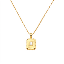 Metal Masters 14K Gold Plated Fluted Mother of Pearl Dog Tag Necklace for Women, Dainty Pendant Adjustable 16 to 18 Inch Chain