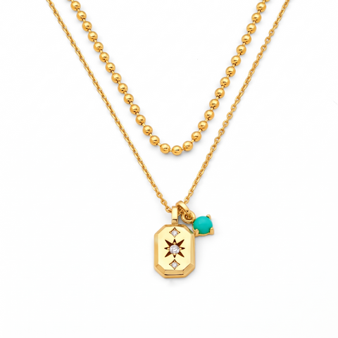 Metal Masters 14K Gold Plated Layering Necklace for Women, Mini Dog Tag Pendant with Adjustable 16 to 18 Inch Chain