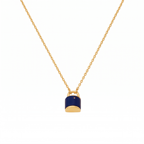 Metal Masters Dainty 14K Gold Plated Padlock Lapis Lazuli Pendant Necklace, Adjustable 16 to 18 Inch Chain
