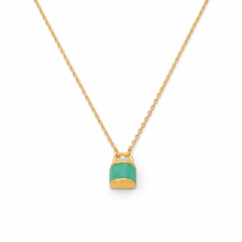 Metal Masters Dainty 14K Gold Plated Padlock Green Turquoise Pendant Necklace, Adjustable 16 to 18 Inch Chain