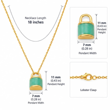 Metal Masters Dainty 14K Gold Plated Padlock Green Turquoise Pendant Necklace, Adjustable 16 to 18 Inch Chain