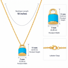 Metal Masters Dainty 14K Gold Plated Padlock Blue Turquoise Pendant Necklace, Adjustable 16 to 18 Inch Chain
