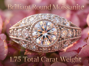Metal Masters Womens 1.75 CTW Moissanite Vintage Engagement Band Ring 18K Gold Plated VVS D-Color Edwardian Milgrain Contoured