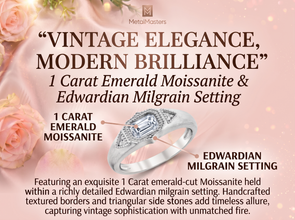 Metal Masters Womens 1 Carat Emerald Moissanite Vintage Edwardian 18K Gold Plated Ring Dainty Trillion Frosted
